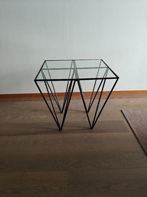 Image 1 of Vintage coffee table / side table in Paolo Piva style – glass & black steel
