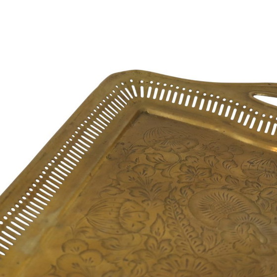 Vassoio vintage orientale in ottone con decorazioni floreali, 50 cm – Oggetti decorativi, Brass (photo 4 of 17)