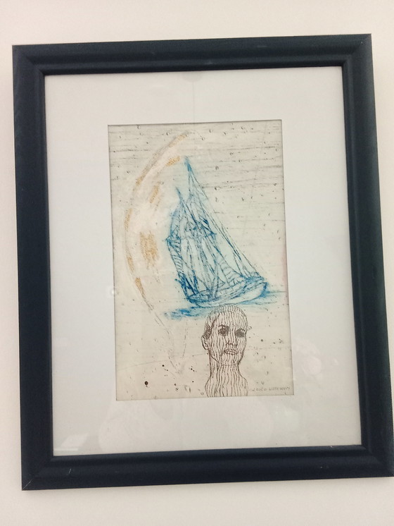 Image 1 of Gravure signée à la main. Le vent dans les voiles sur le chemin du retour