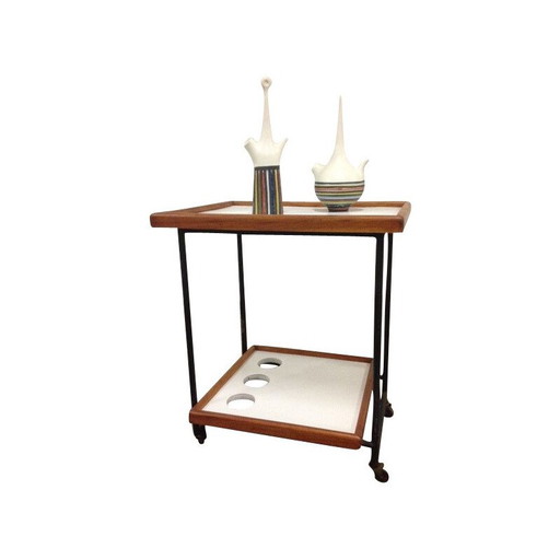 Table de service moderniste vintage en bois laqué blanc, 1940