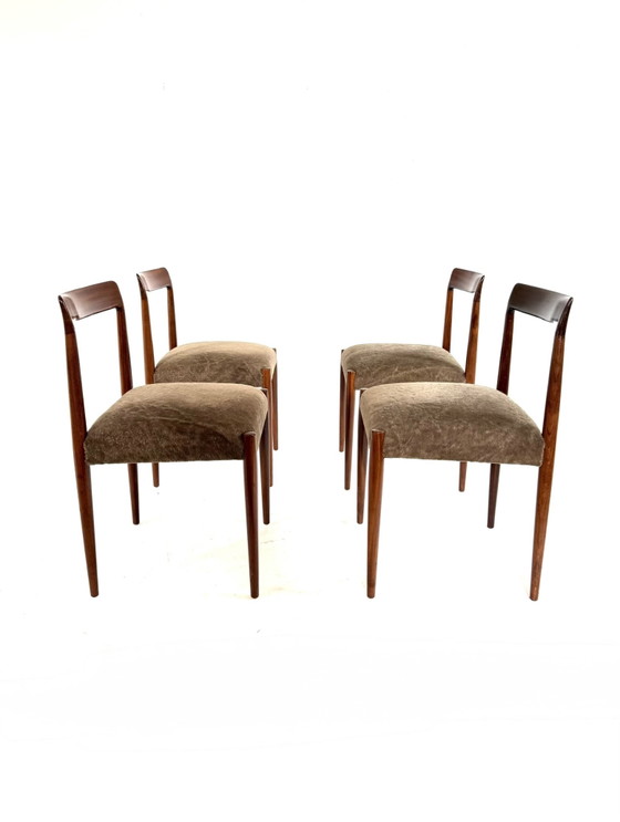 Set Van 4 Vintage Eetkamerstoelen, Lübke ‘70 – Wood, Textile (photo 9 of 10)
