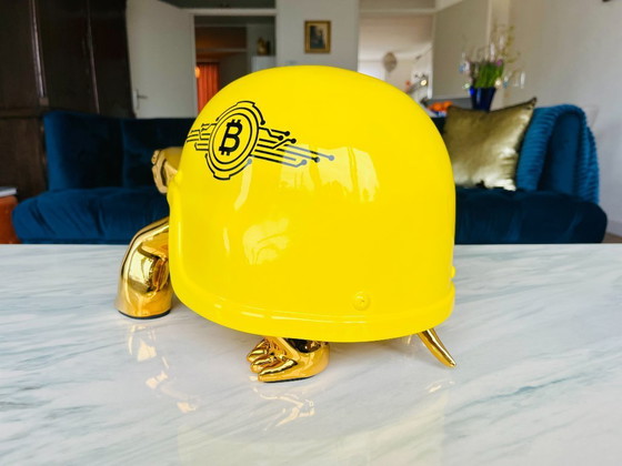 Image 1 of turtle bitcoin sculpture popart pop art luxury money statue unique gold tortoise