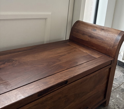 Banco de almacenaje de madera maciza de sheesham – Banco arcón de 2 plazas