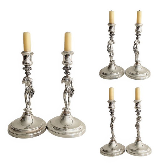 Image 1 of Pair of Christofle Figural Candle Holder - Vintage French Male Nude Silver Plated Candlesticks