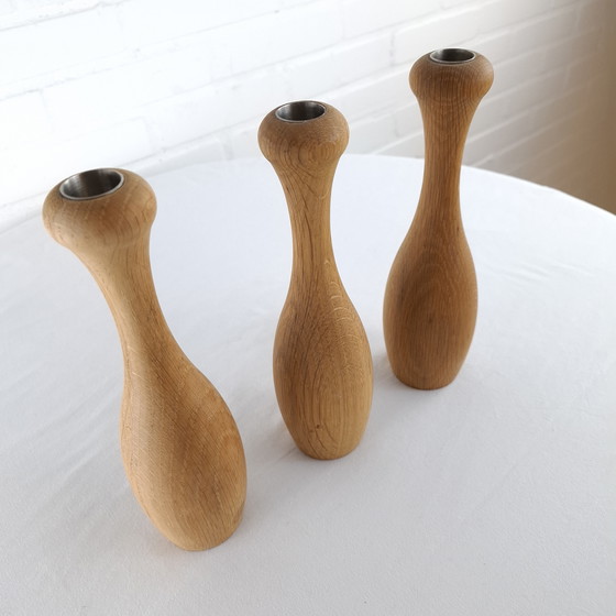 Image 1 of Lot de 3 chandeliers vintage en bois, design danois