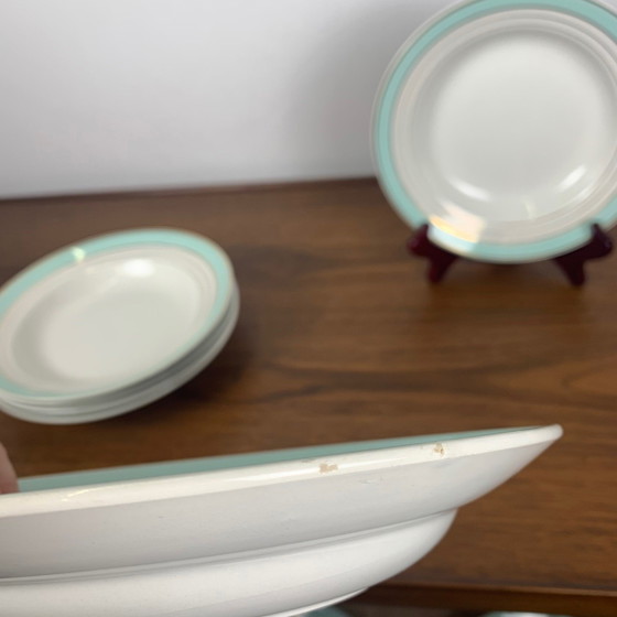 Image 1 of Set di 6 piatti fondi modello "Régence" Lunéville, verde acqua, fine XIX secolo