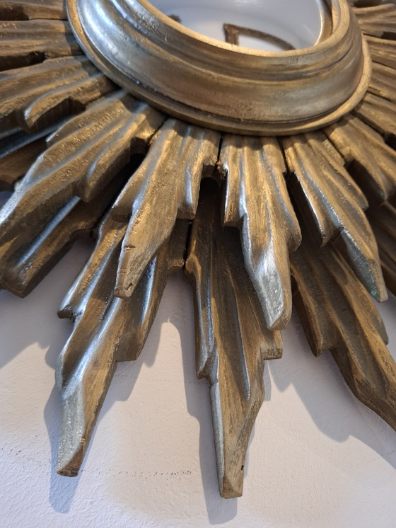 Image 1 of 40cm double-decker wooden sun mirror! Convex. 1950.