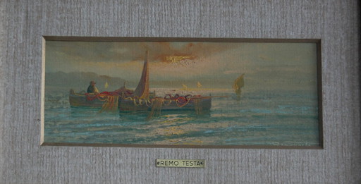 Remo Testa, paire de paysages, marine et campagne, milieu du 20e siècle, Italie