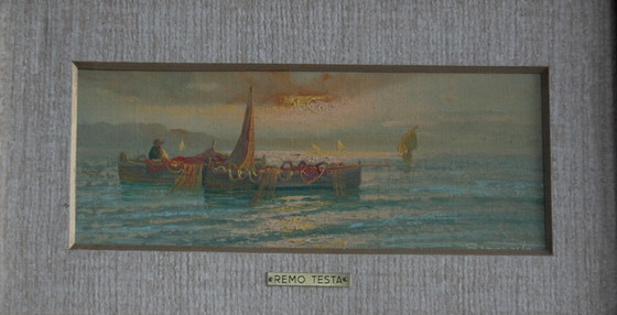 Image 1 of Remo Testa, paire de paysages, marine et campagne, milieu du 20e siècle, Italie