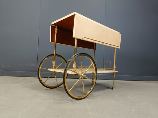 Italian Lacquered Goatskin / Parchment Serving Bar Cart by Aldo Tura, 1960s