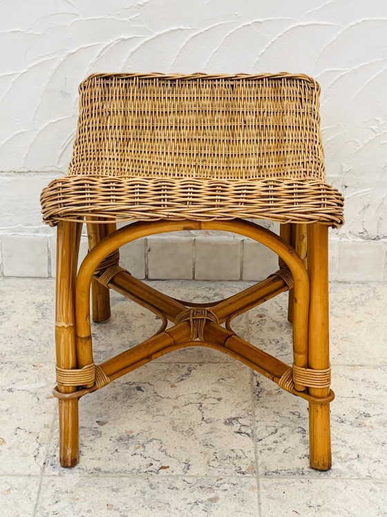 Image 1 of Sgabello curvo vintage in rattan e bambù