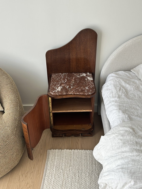 Image 1 of Art Deco Nightstands - Red Marble & Wood 