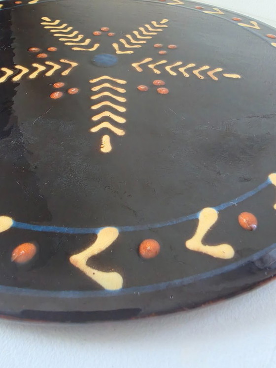EXCEPTIONAL PIECE black ceramic dish Biot stamped vintage 1960 star 30 cm – Tableware (photo 8 of 10)