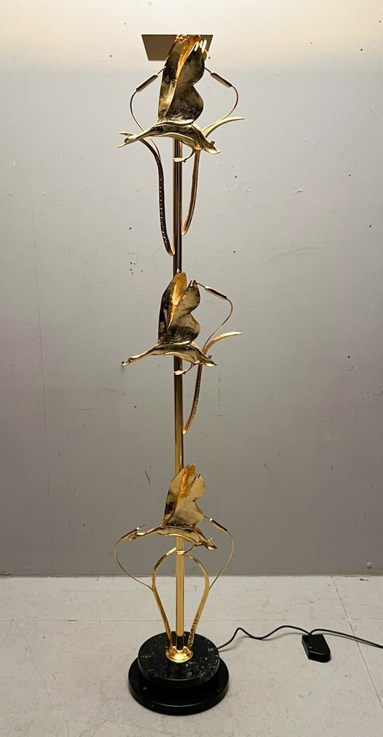 Image 1 of Hollywood Regency vloerlamp/vloerlamp met vogelfiguren van Lanciotto Galeotti, L'Originale, Italië, jaren 1980