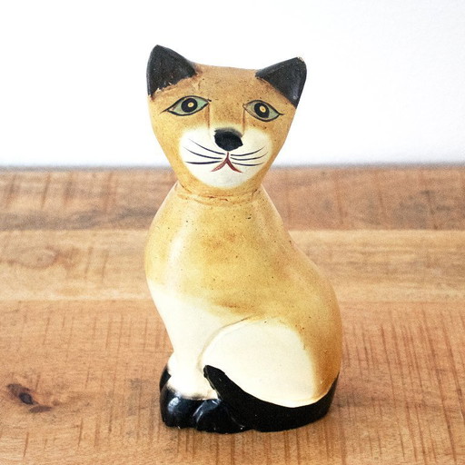Gato siamés de madera antiguo
