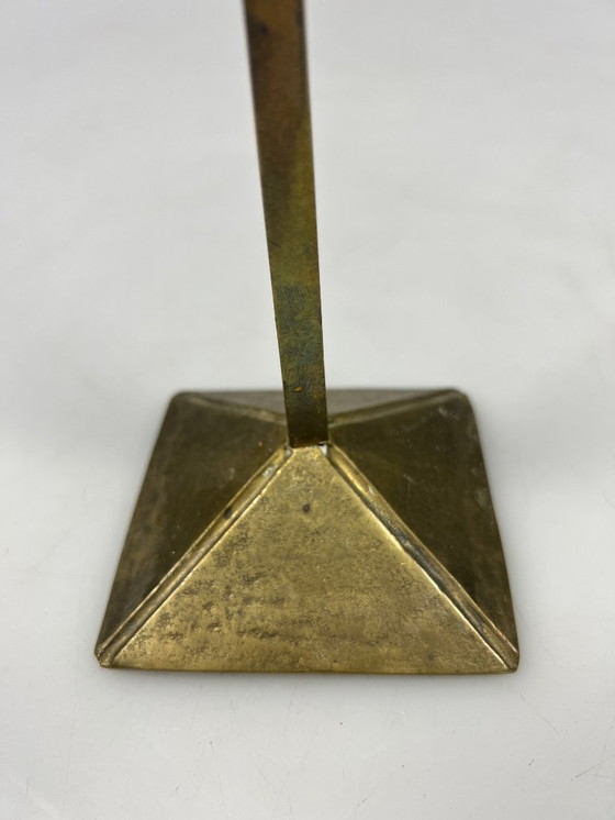 Image 1 of Vintage Zig Zag Candlesticks, Set of Two, Brass, Memphis Style, 1980s