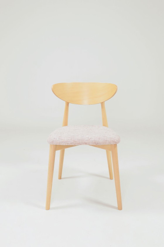 Image 1 of Rose clair Lot de 6 chaises de salle à manger design scandinave en bois naturel