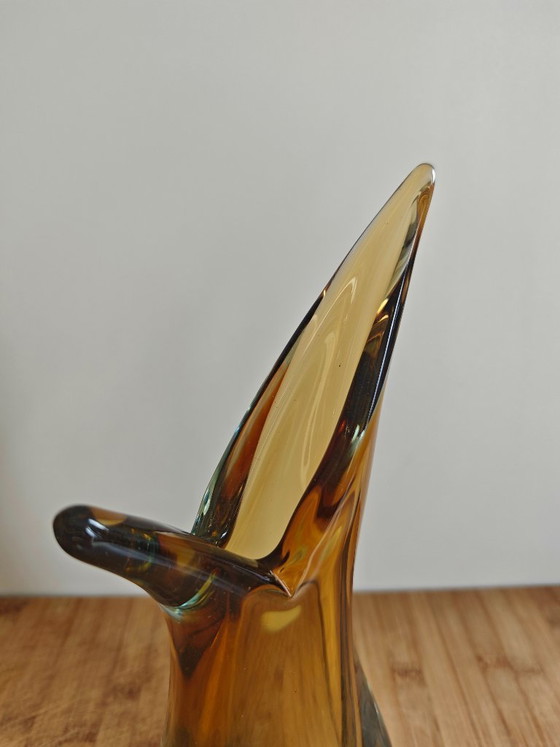 Image 1 of Vintage mouth-blown glass sculptural vase — amber/topaz to smoky blue — Murano style