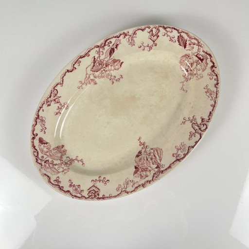Grande piatto ovale KG Lunéville, in gres, "Fontainebleau", rosa, XIX secolo