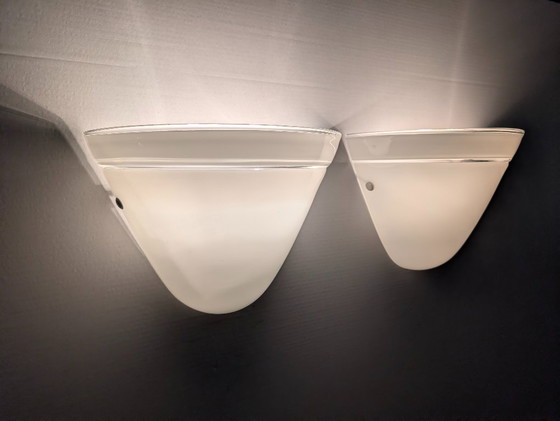 Image 1 of Paire d'appliques murales en cristal blanc de Murano Due, Italie, années 1980