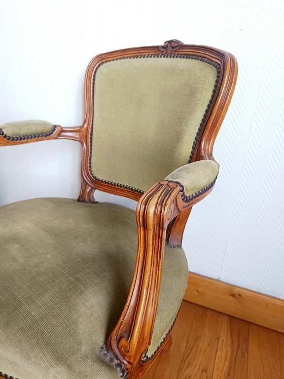 Image 1 of Louis XV groene cabriolet fauteuil