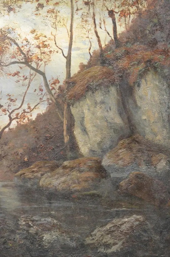 Antique French Woodland Landscape Oil Painting With Rocks and Stream – Paintings & Drawings, Canvas (photo 5 of 12)