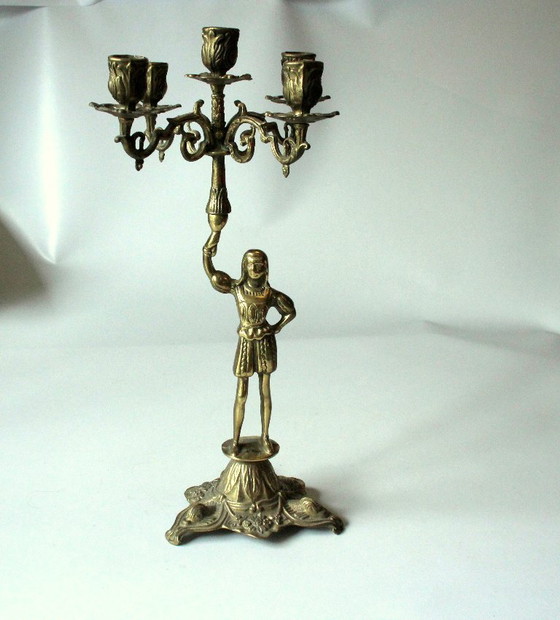 Image 1 of 2 heavy candelabra/candlestick brass with 5 arms as a set