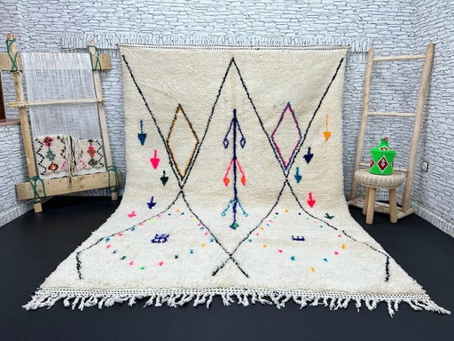 Handgemaakt wit Marokkaans tapijt 3x2m: gepersonaliseerd Berber tapijt