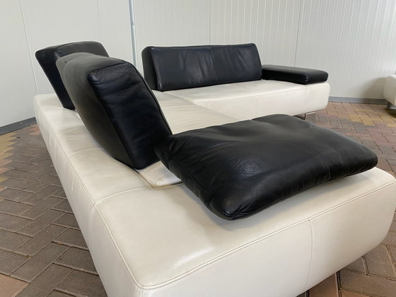 Image 1 of Montel White Real Leather Corner Sofa + Stool