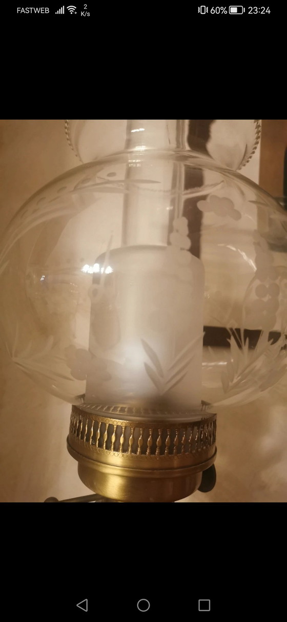 Image 1 of Lámpara de latón y cristal de estilo Art Nouveau de la década de 1970.