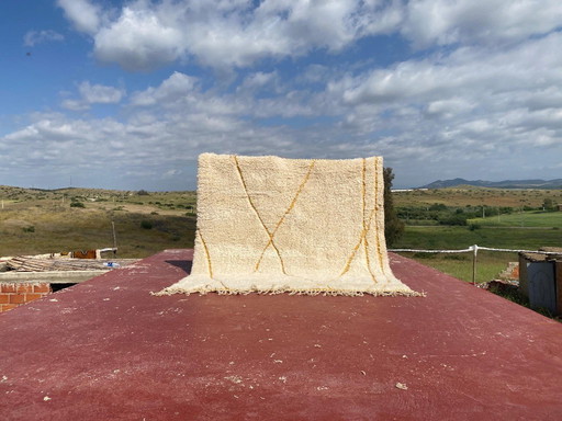 Beni Ouarain Rug 200x200 cm – Handmade Moroccan Wool Carpet – Ivory Berber Geometric Design