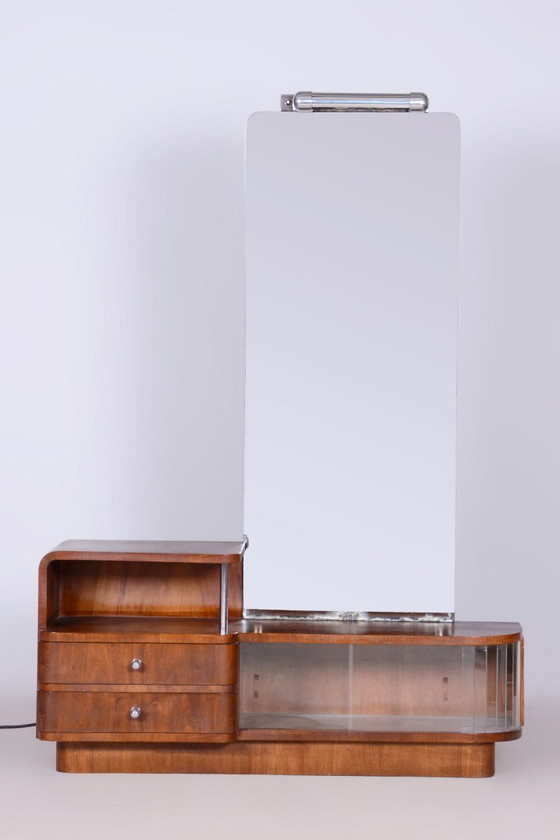 Restored Art Deco Dressing Mirror, by R. Slezak, Glass, Walnut, Czech, 1930s – Dressing tables, Wood (photo 8 of 14)