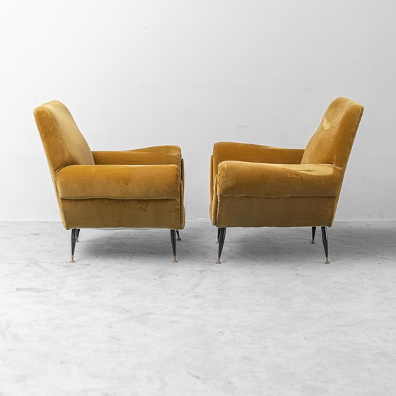 Coppia di poltrone vintage in velluto stile Gigi Radice – Design Italiano anni '50 – Metal, Velvet (photo 4 of 11)