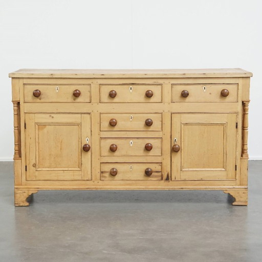 Antique English sideboard/ side table/ counter/ kitchen island from early 19th century made of pine wood
