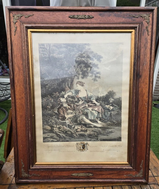 Image 1 of Set of French Rococo reproduction engravings – heavy wooden frame
