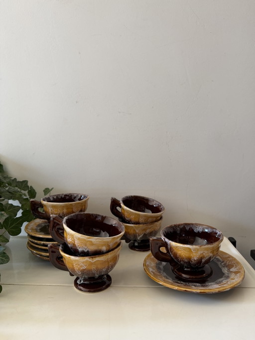 Set aus 6 Tassen und Untertassen im Mid-Century-Stil – servies, Ceramic