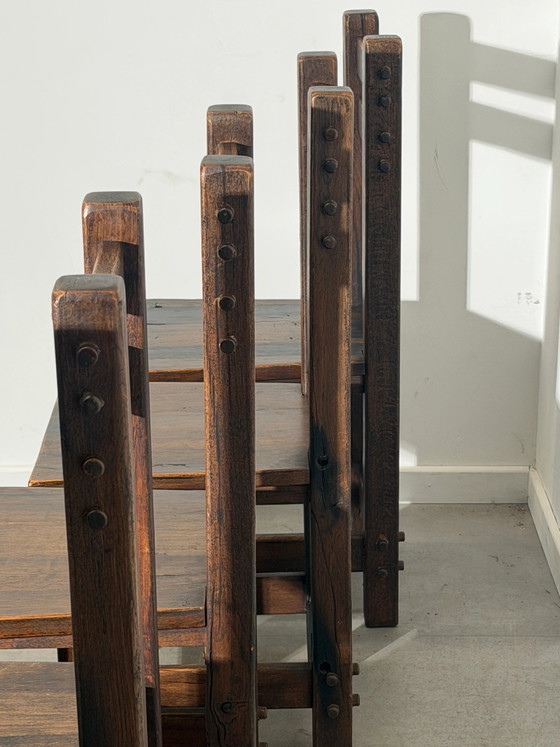 Set of Six Brutalist Solid Wood Dining Chairs (photo 5 of 7)
