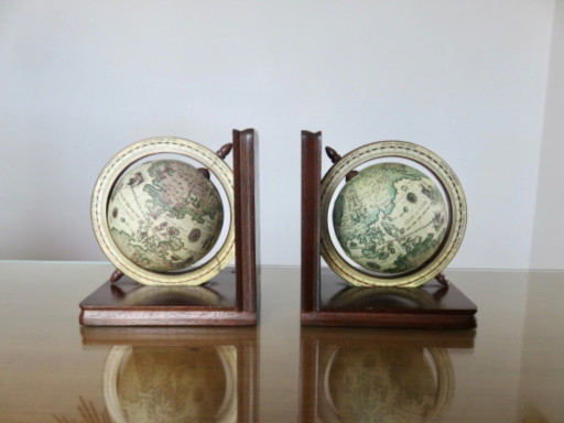 Pair of wooden "globe" bookends, 1970