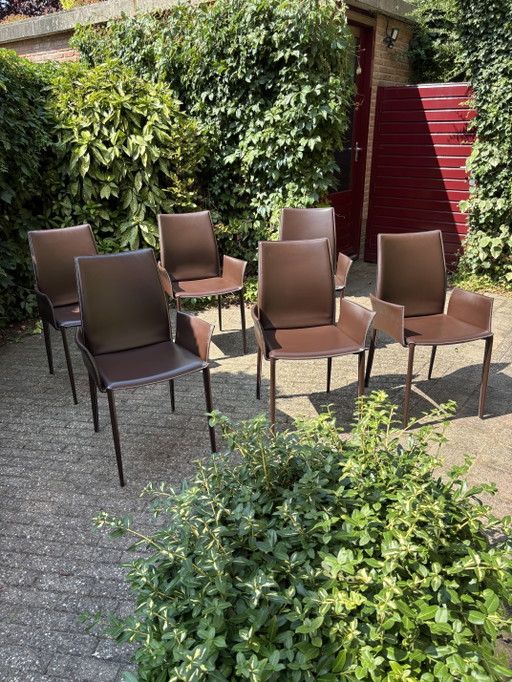 Bontempi Eetkamerstoel chocoladebruin, hoge rugleuning (6 stuks) – eetkamerstoelen, Leather