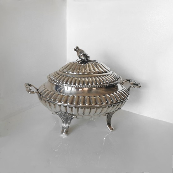 Solid .925 Sterling Silver Gadrooned Tureen – Alfredo Montejo Style – c. 1940-1960 – Table accessories (photo 10 of 14)