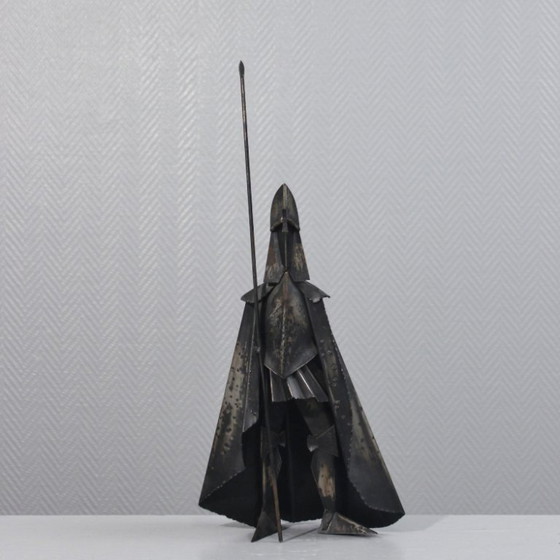 Image 1 of Vintage patinated welded iron sculpture of a warrior with a spear, 20th century