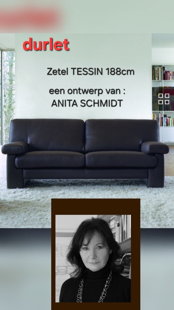 Image 1 of Durlet TESSIN designer sofa, dark brown leather 188cm