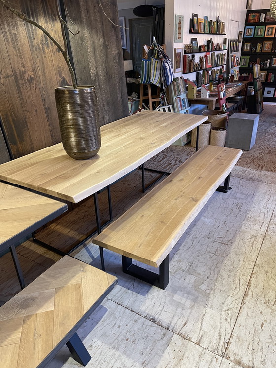 Image 1 of Tree trunk dining table + tree trunk bench oak