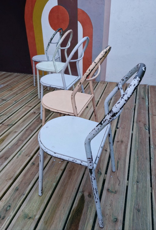 Set di 5 sedie in metallo di René Herbst per Mobilor, 1950