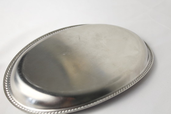 Image 1 of Plat de service vintage Alfara Alessi – Acier inoxydable – Bord nacré