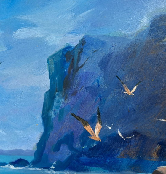 Image 1 of Pintura al óleo original Paisaje de rocas marinas Brisa marina en un día despejado