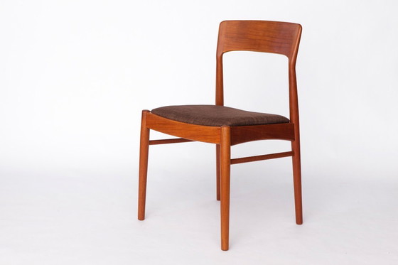 Image 1 of 1 of 5 Henning Kjærnulf Teak Dining Chairs for KS Møbler, 1960s | Danish Mid-Century Modern Vintage Chairs, Dark Brown Upholster