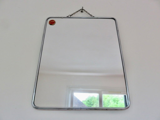 Antique large barber mirror with chain, 50s 60s