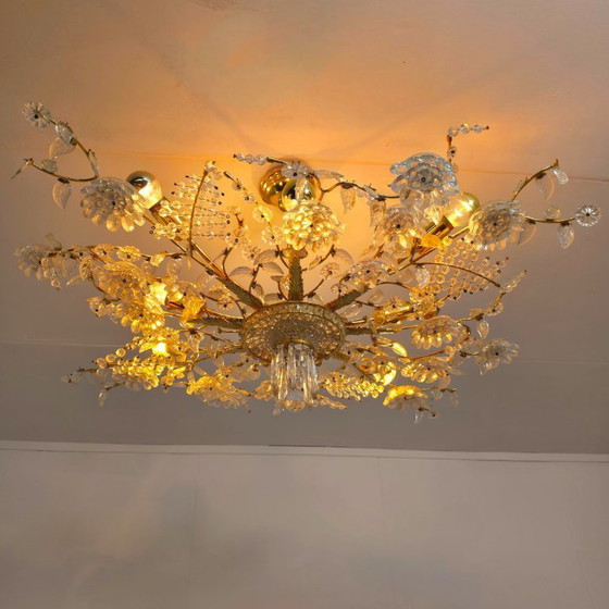 Image 1 of Ceiling lamp/low chandelier from Palwa, Germany. Unique, custom-made model. Crystal with a gilded frame. Mid-century 1970s.