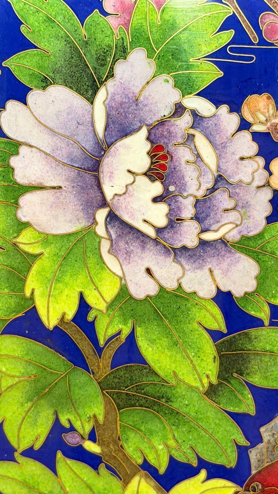 Image 1 of Monumental Chinese Cloisonné Vase - 84 cm With Base - Jingtai Blue Enamel - Impeccable